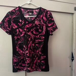 Koi scrub  Vivid Pink and Black Swirl Top